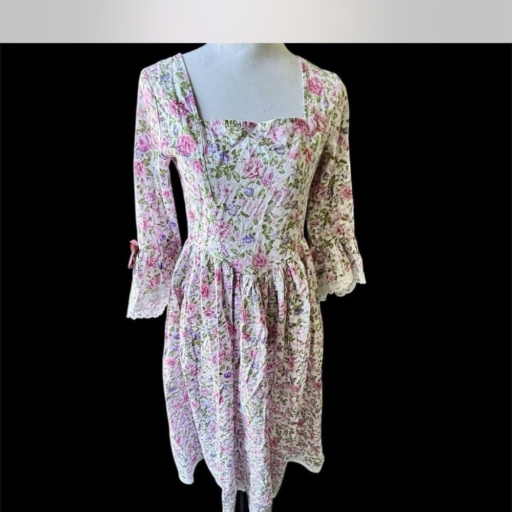 Floral Long Sleeve Dress with Ruffle Cuffs